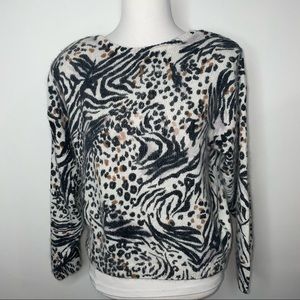 Vintage Jamie Scott Silk Angora Blend  Animal Print Sweater V-back Size M